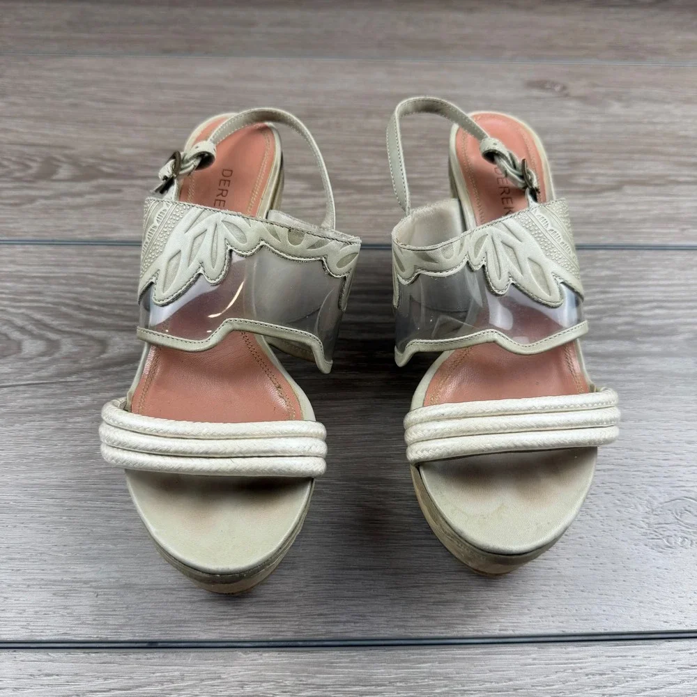 Derek Lam Womens Wedge Sandals Clear Lucite Wood Platform Cream 35 US 5